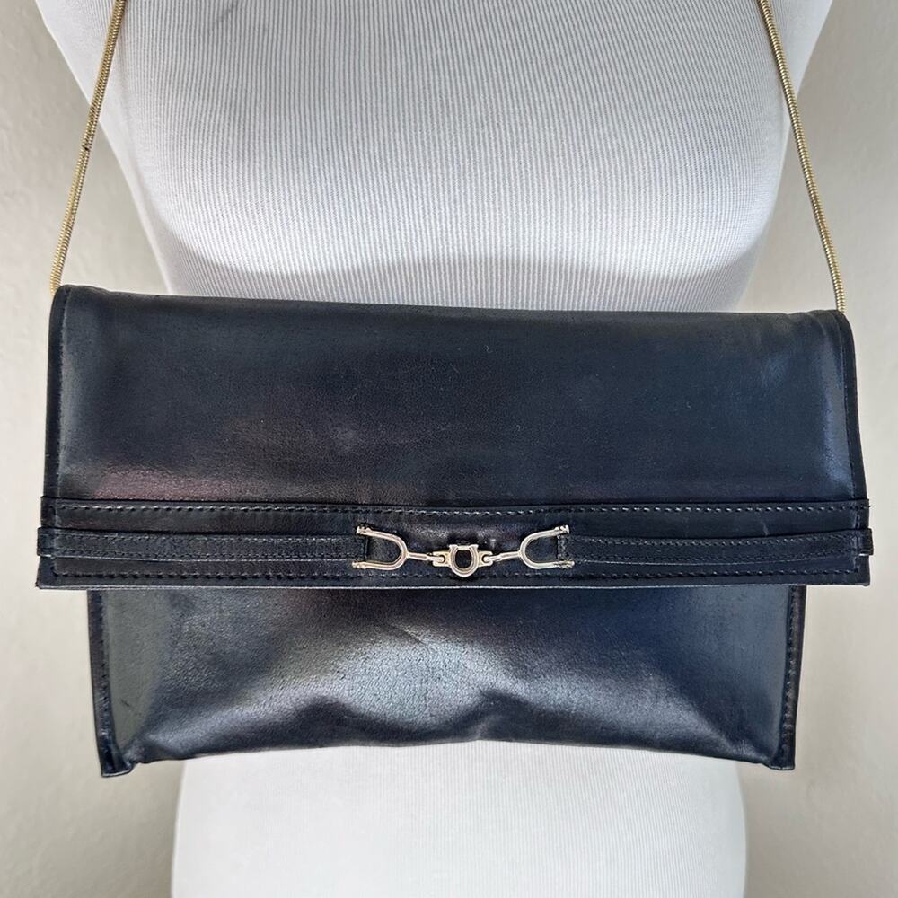Maryann Rosenfeld Vintage 1980s Shoulder Black Leather Purse - Picture 11 of 12